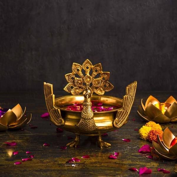 Brass Festive Decoration Decor Hand Carved Peacock More Design Url — 8.5"
