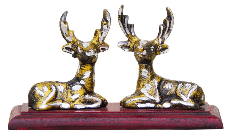 Brass Zinc Deer Pair Wooden — 3"