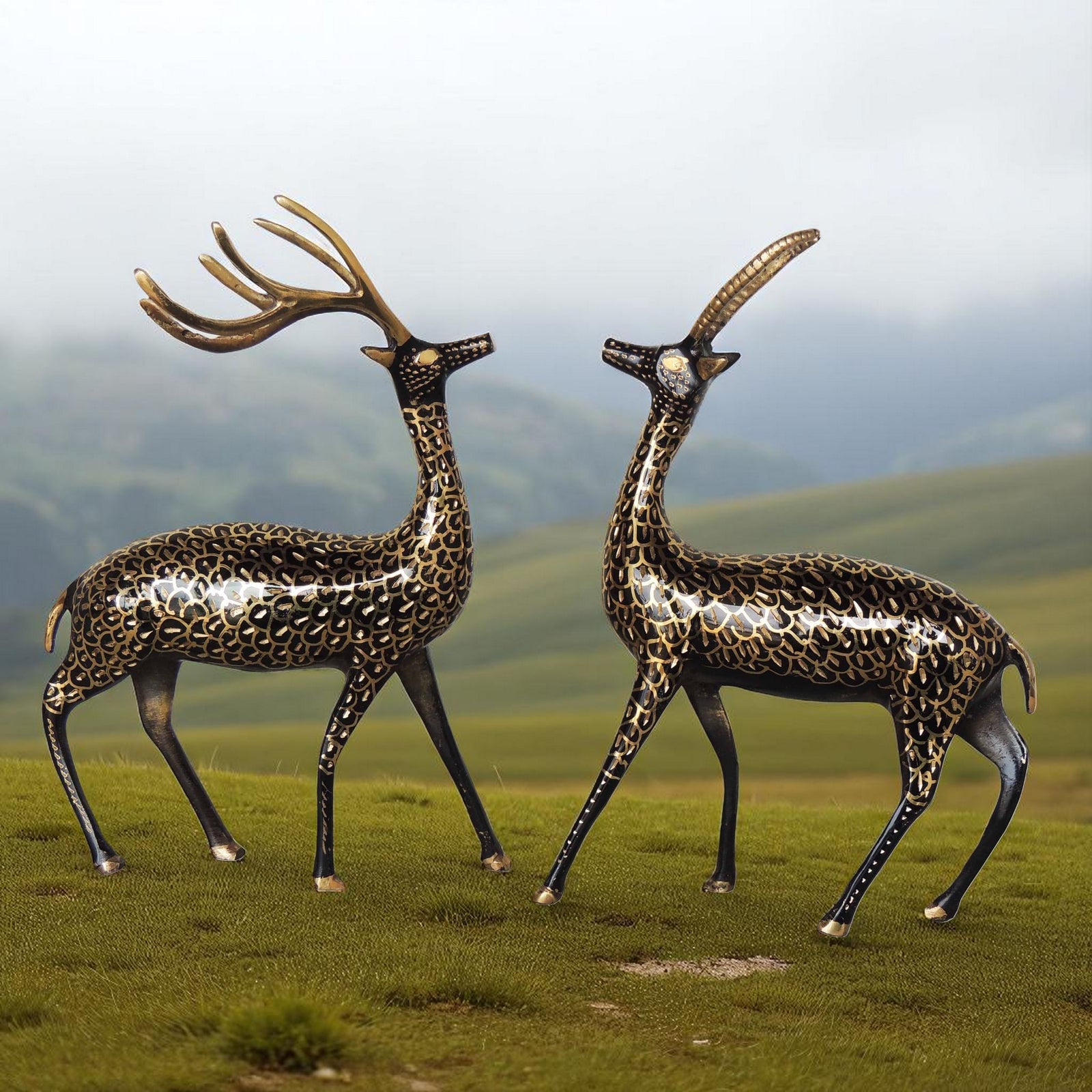 Brass Deer Pair Finish — 9"
