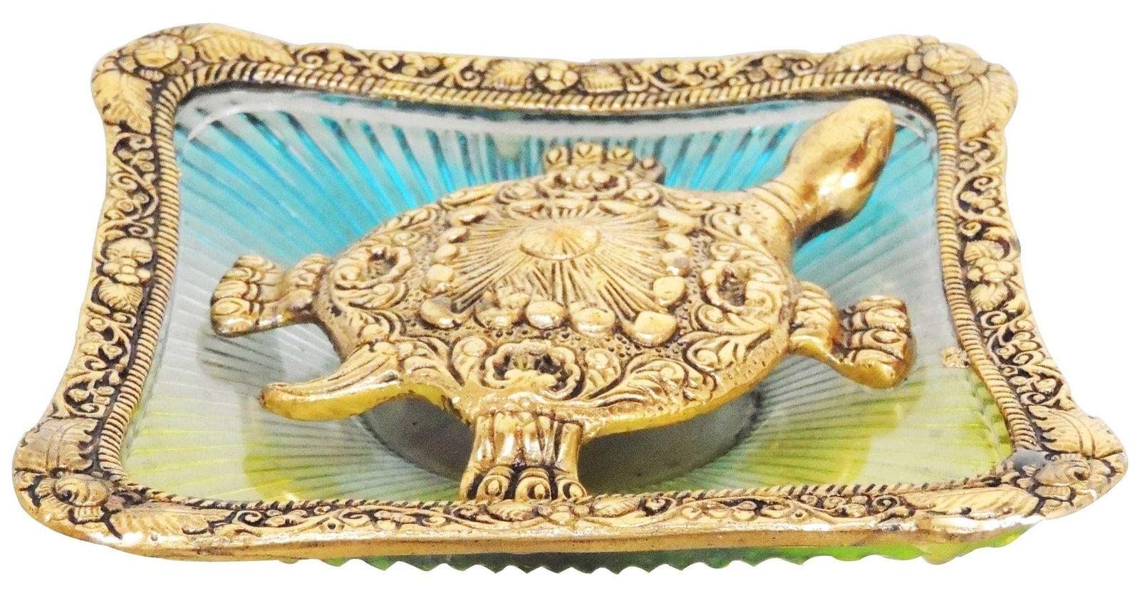 Brass Tortoise StatueWith Square Glass Tray — 1.5"