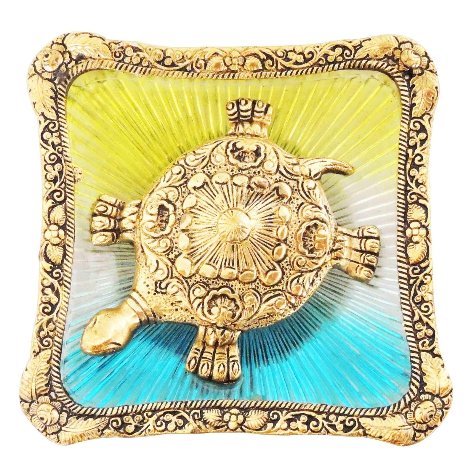 Brass Tortoise StatueWith Square Glass Tray — 1.5"