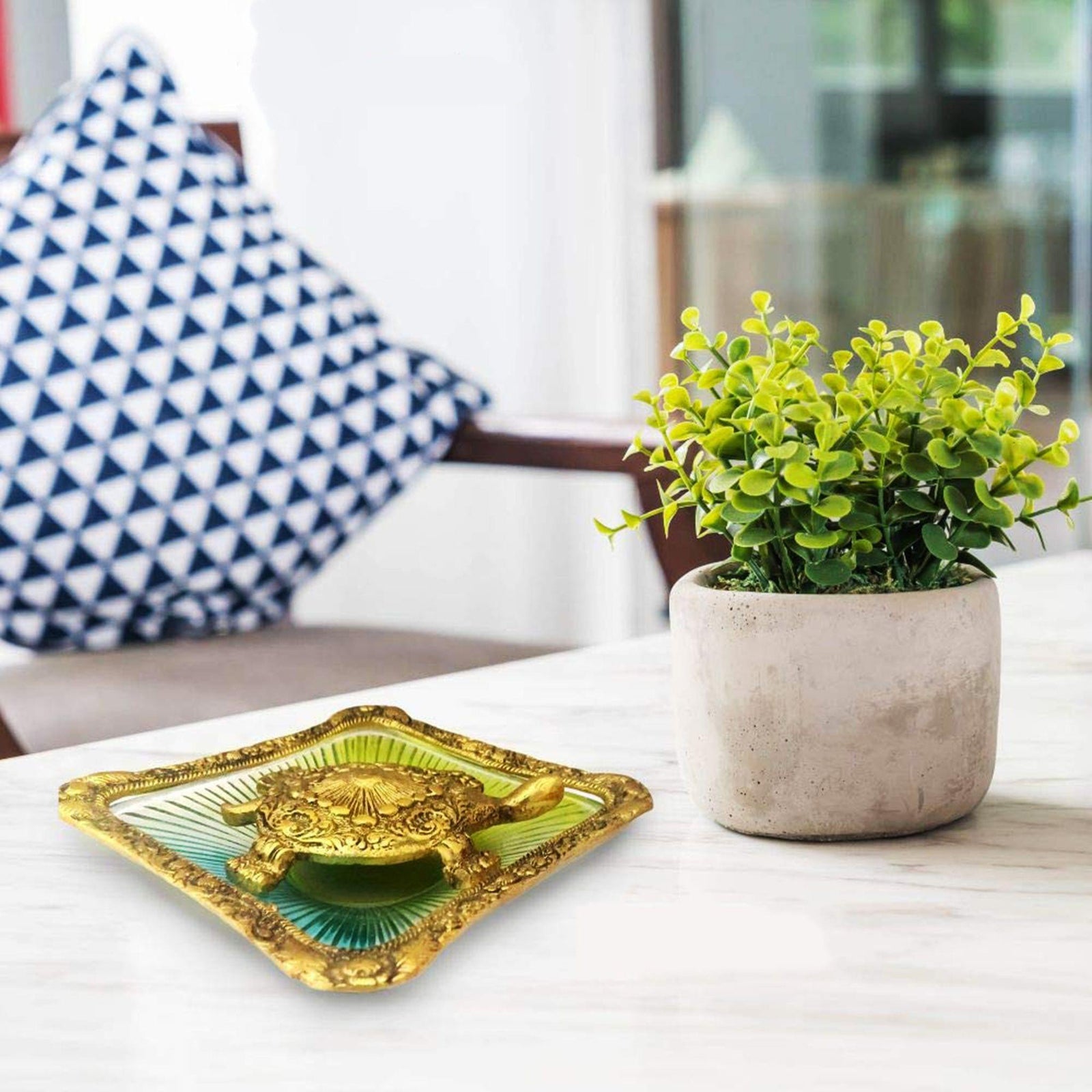 Brass Tortoise StatueWith Square Glass Tray — 1.5"
