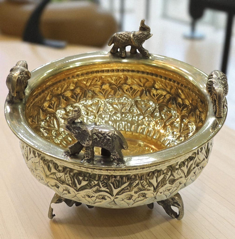 Brass Antique Elephant Urli — 4.5"
