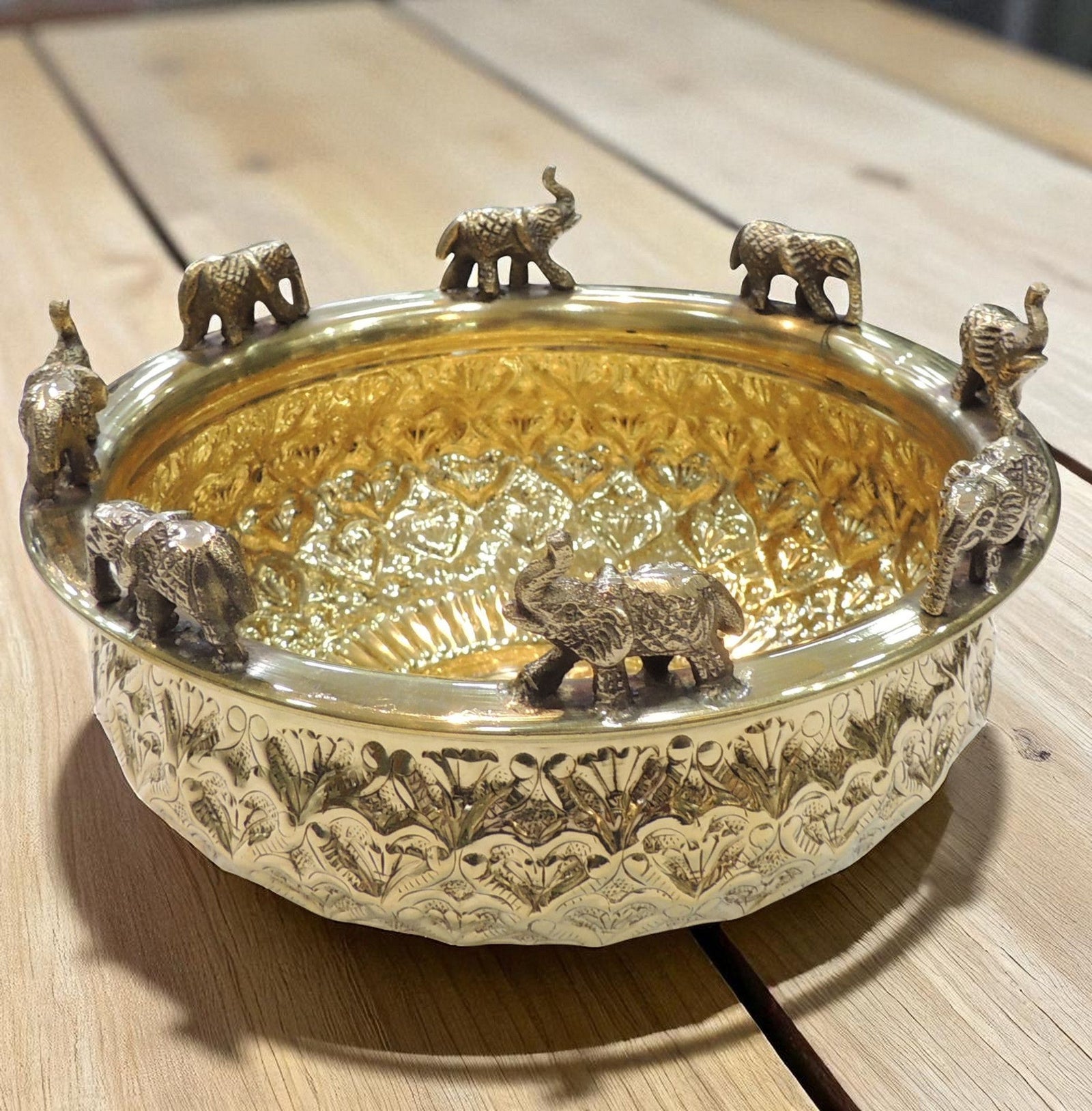 Brass Antique Elephant Urli — 4.2"