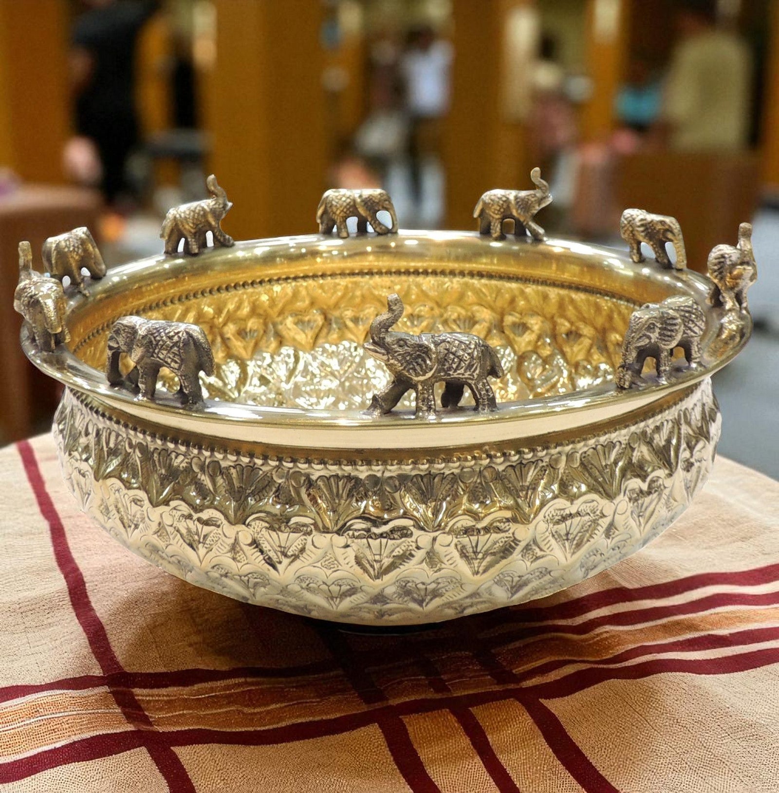 Brass Antique Elephant Urli — 5"