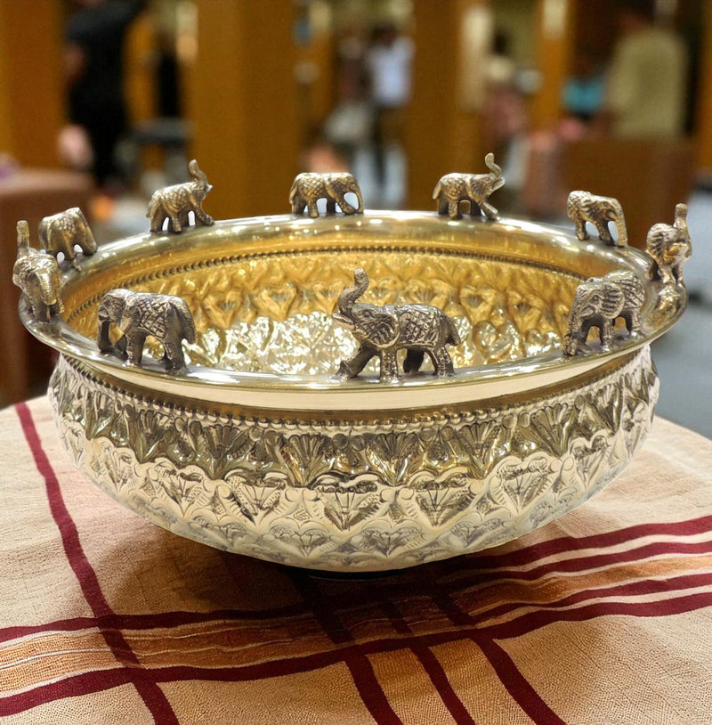 Brass Antique Elephant Urli — 5"