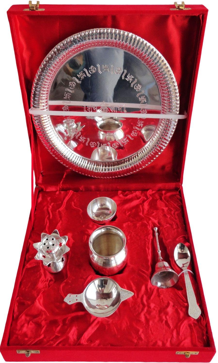 Brass Puja Thali Set Valvet Box — 3"