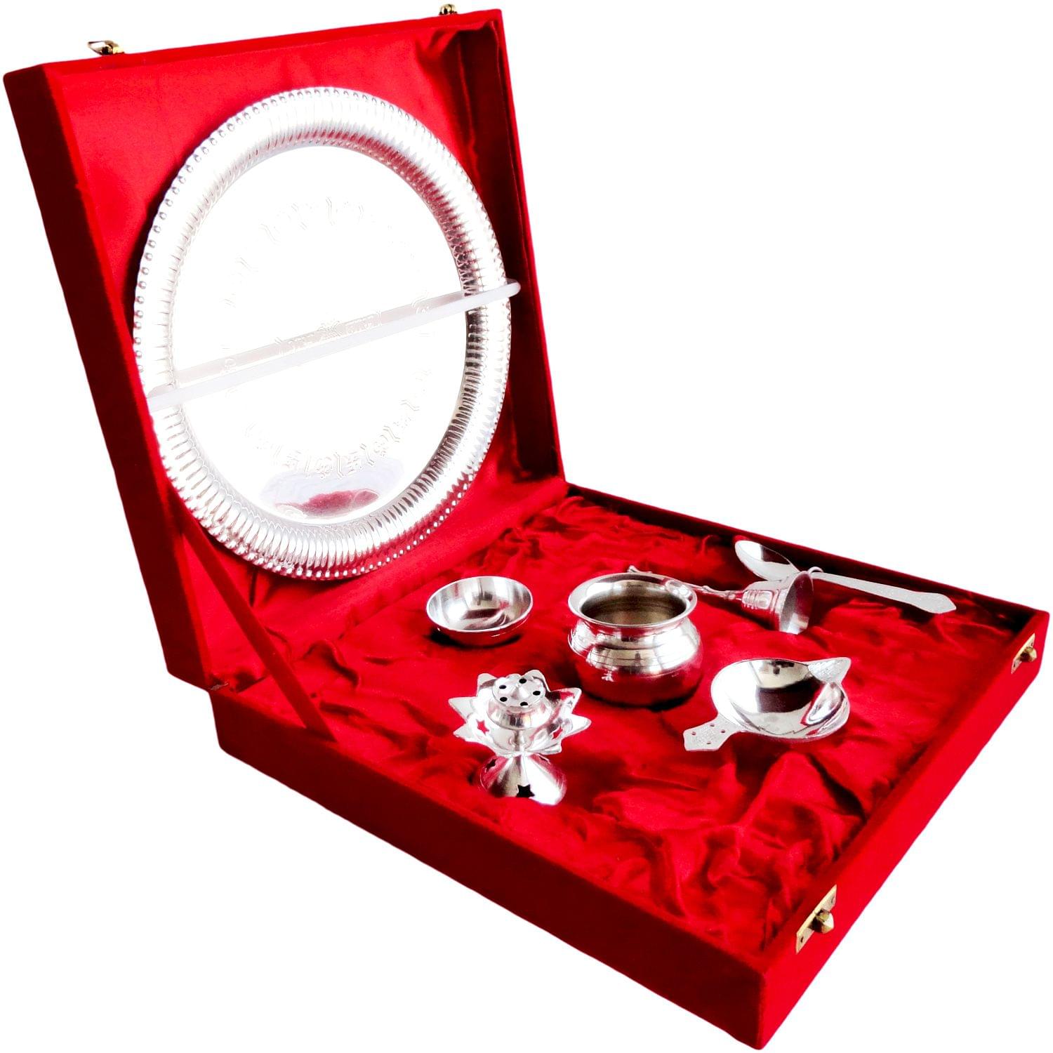 Brass Puja Thali Set Valvet Box — 3"