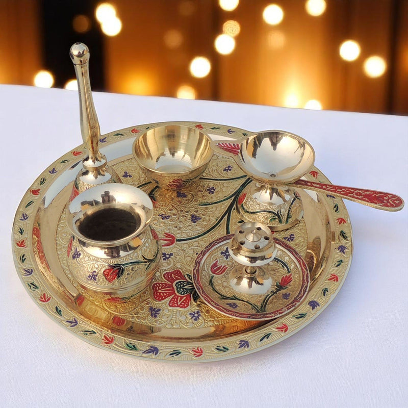 Brass Puja Thali Set Valvet Box