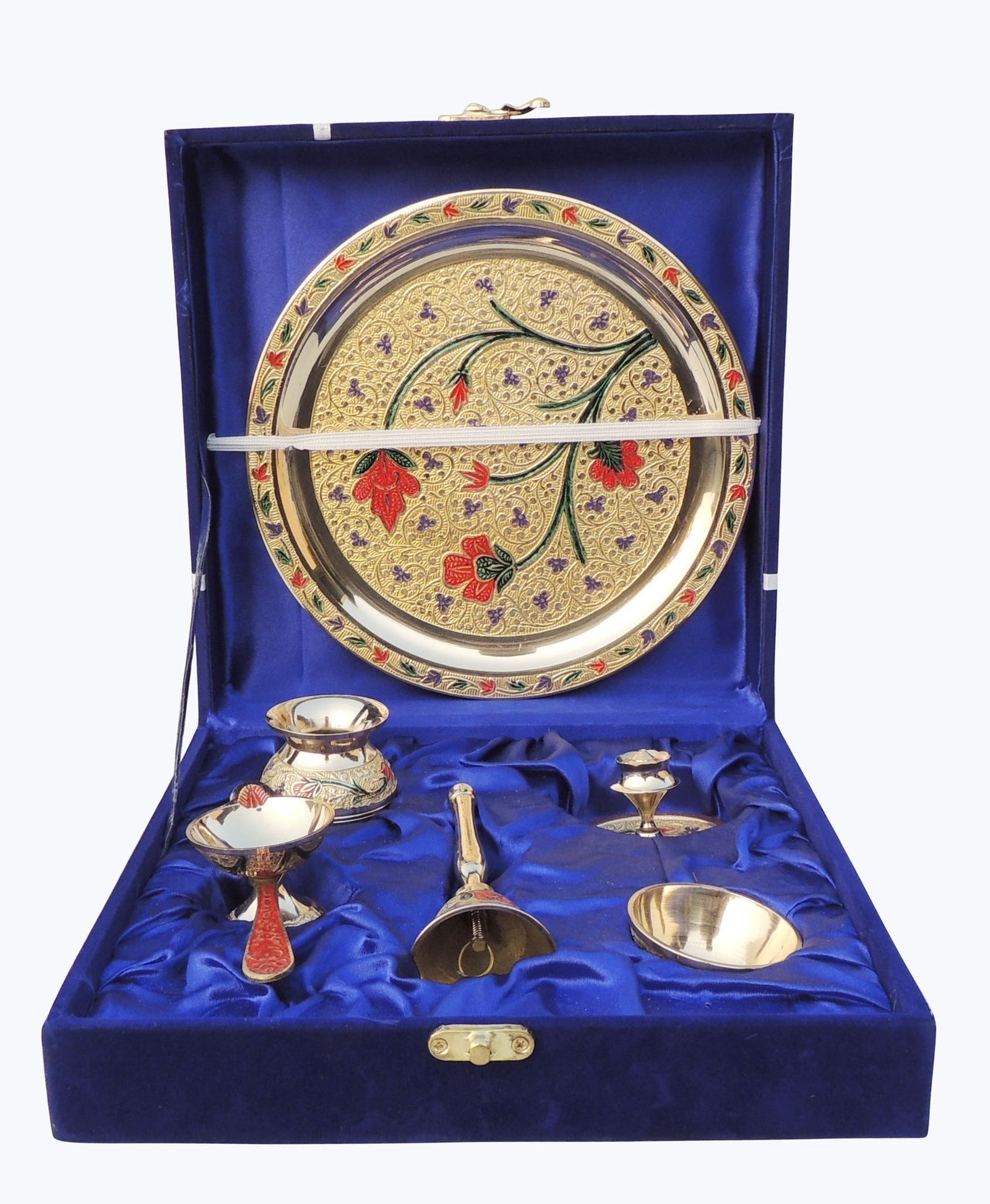 Brass Puja Thali Set Valvet Box
