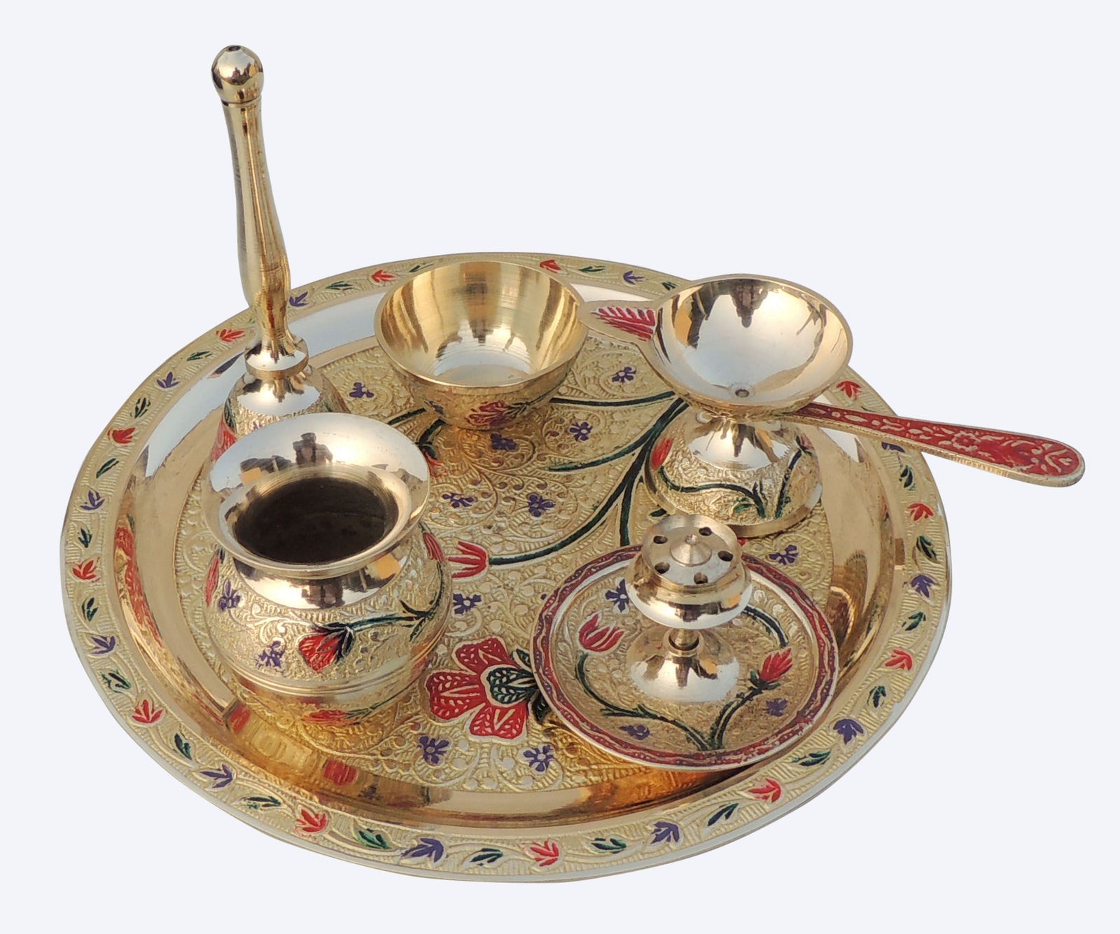 Brass Puja Thali Set Valvet Box