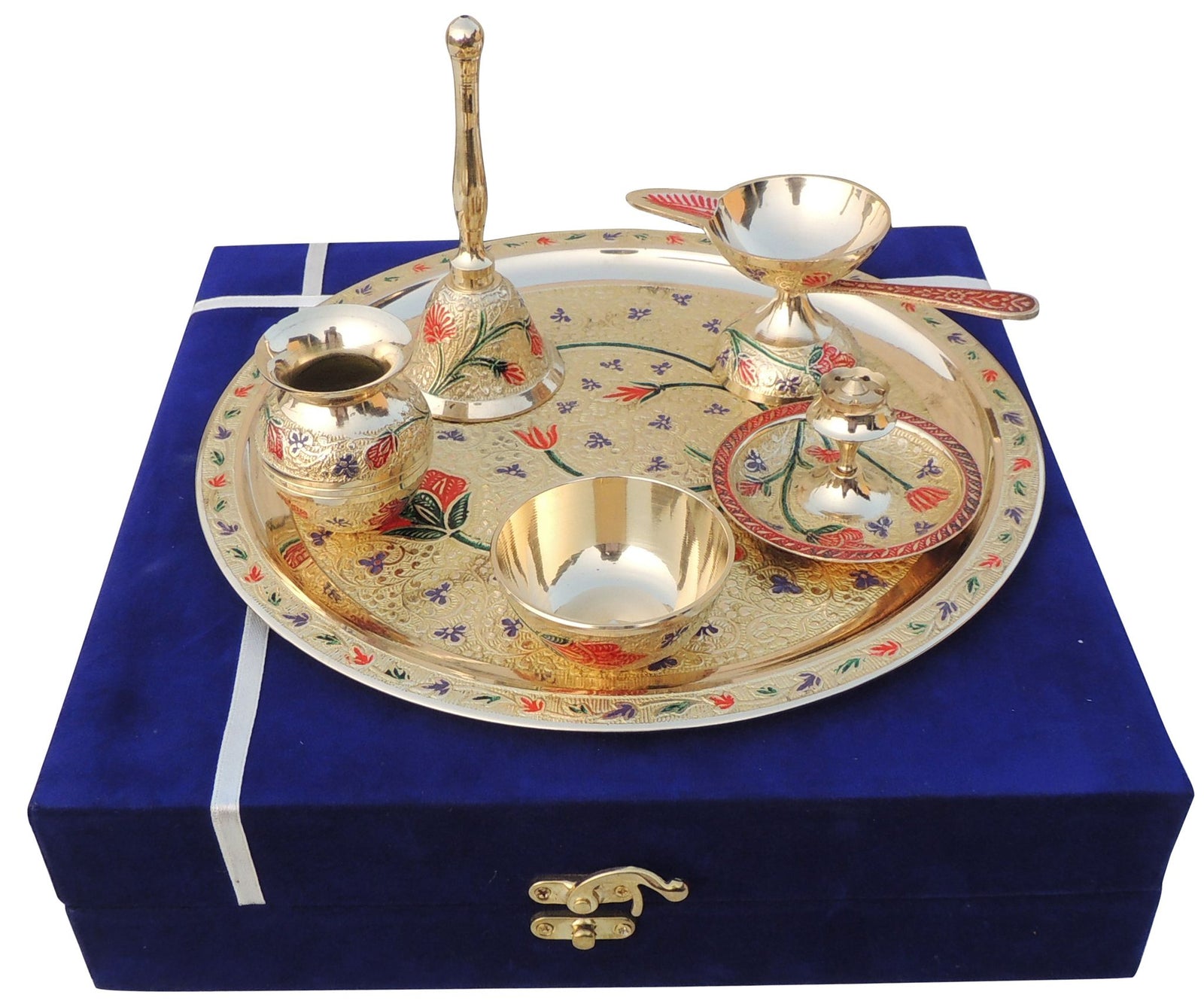 Brass Puja Thali Set Valvet Box
