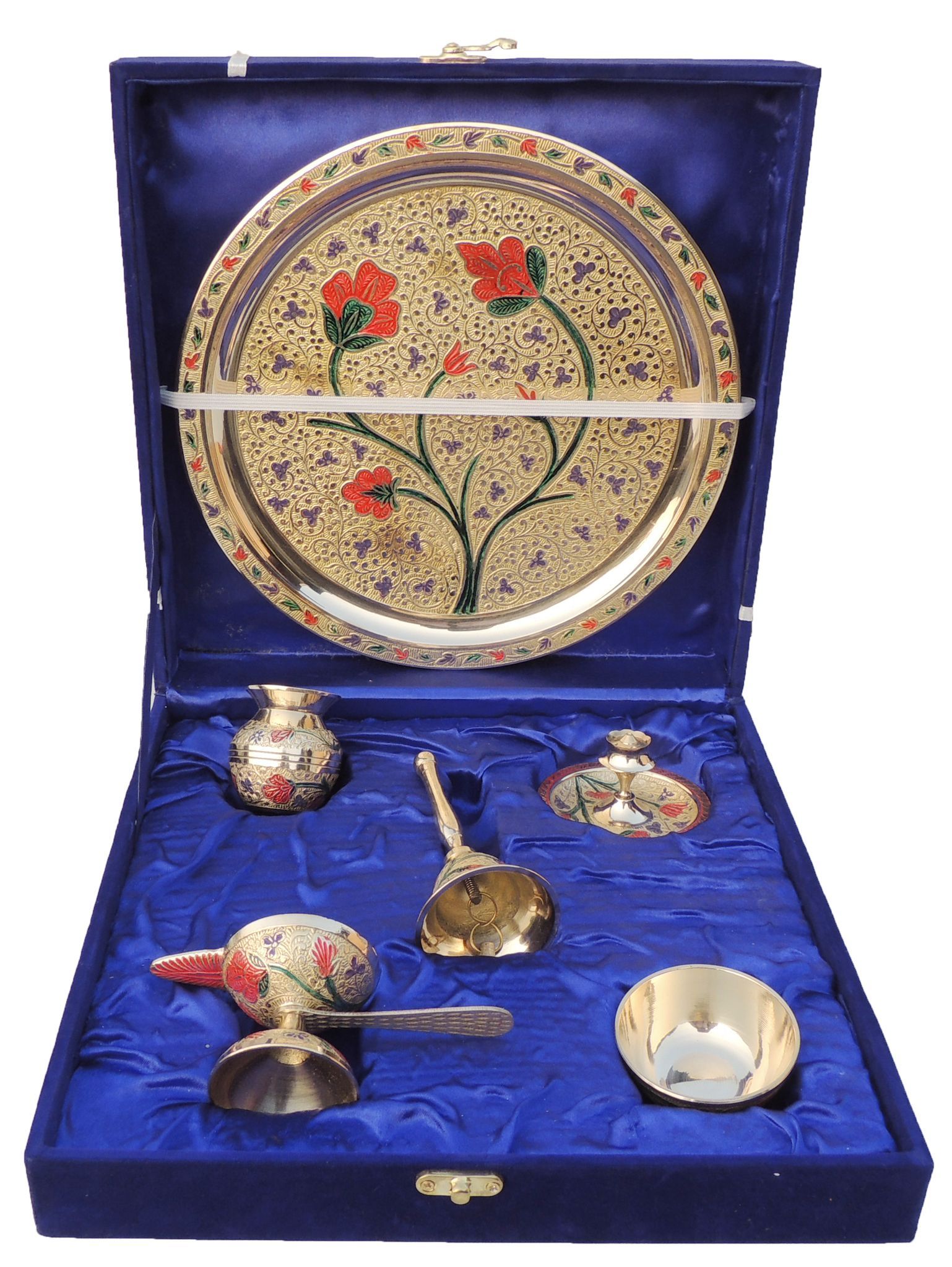 Brass Puja Thali Set Valvet Box