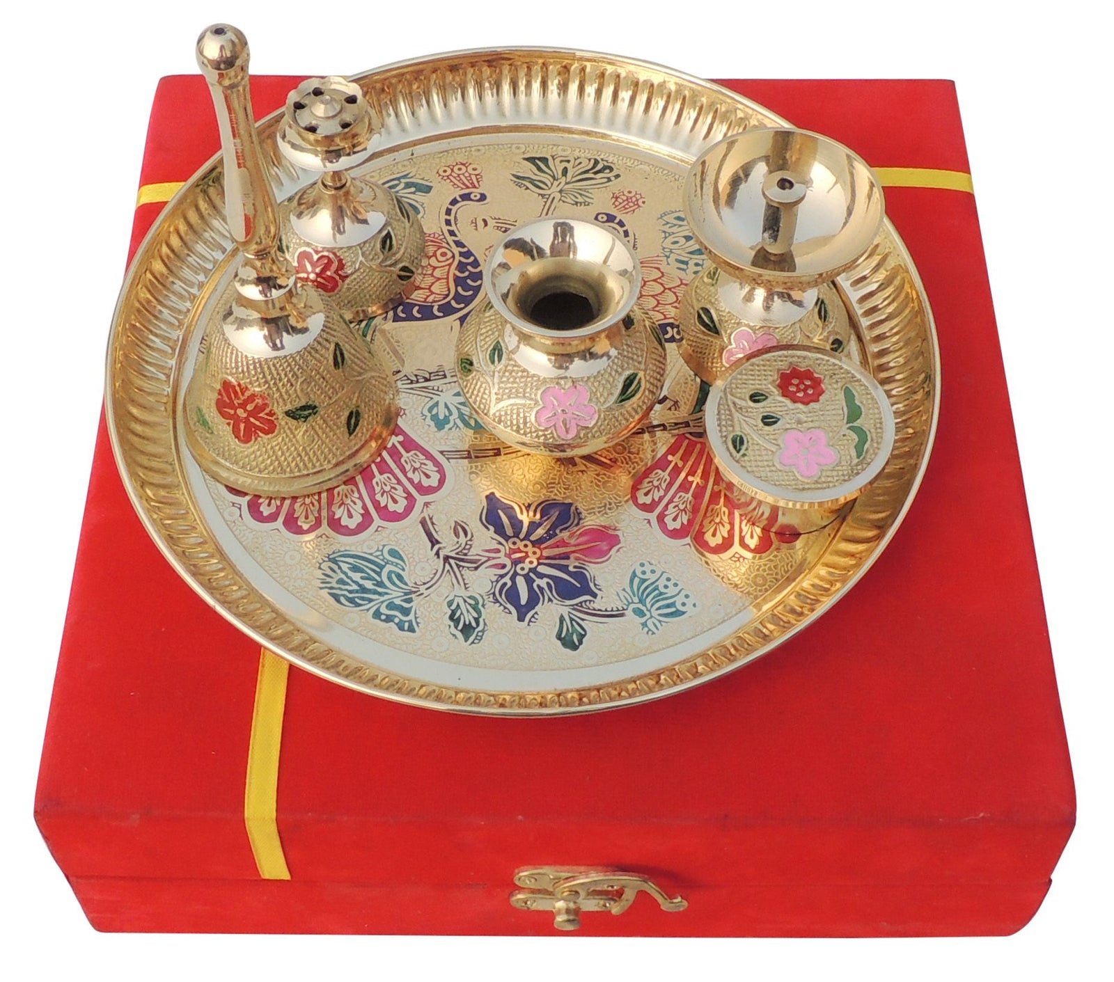 Brass Puja Thali Set Valvet Box