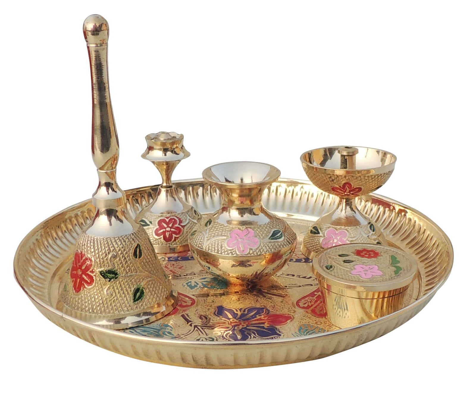 Brass Puja Thali Set Valvet Box