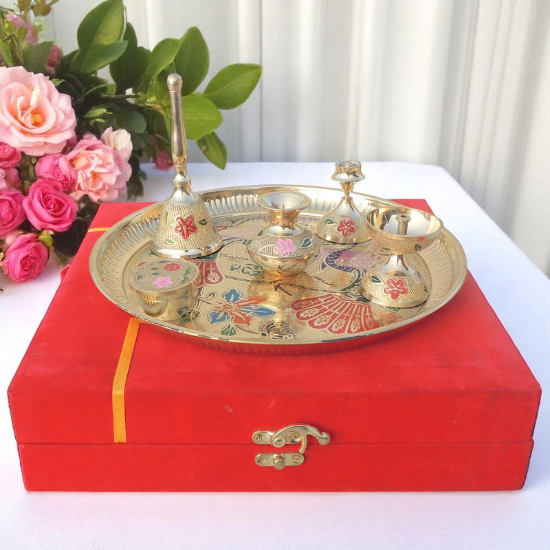 Brass Puja Thali Set Valvet Box