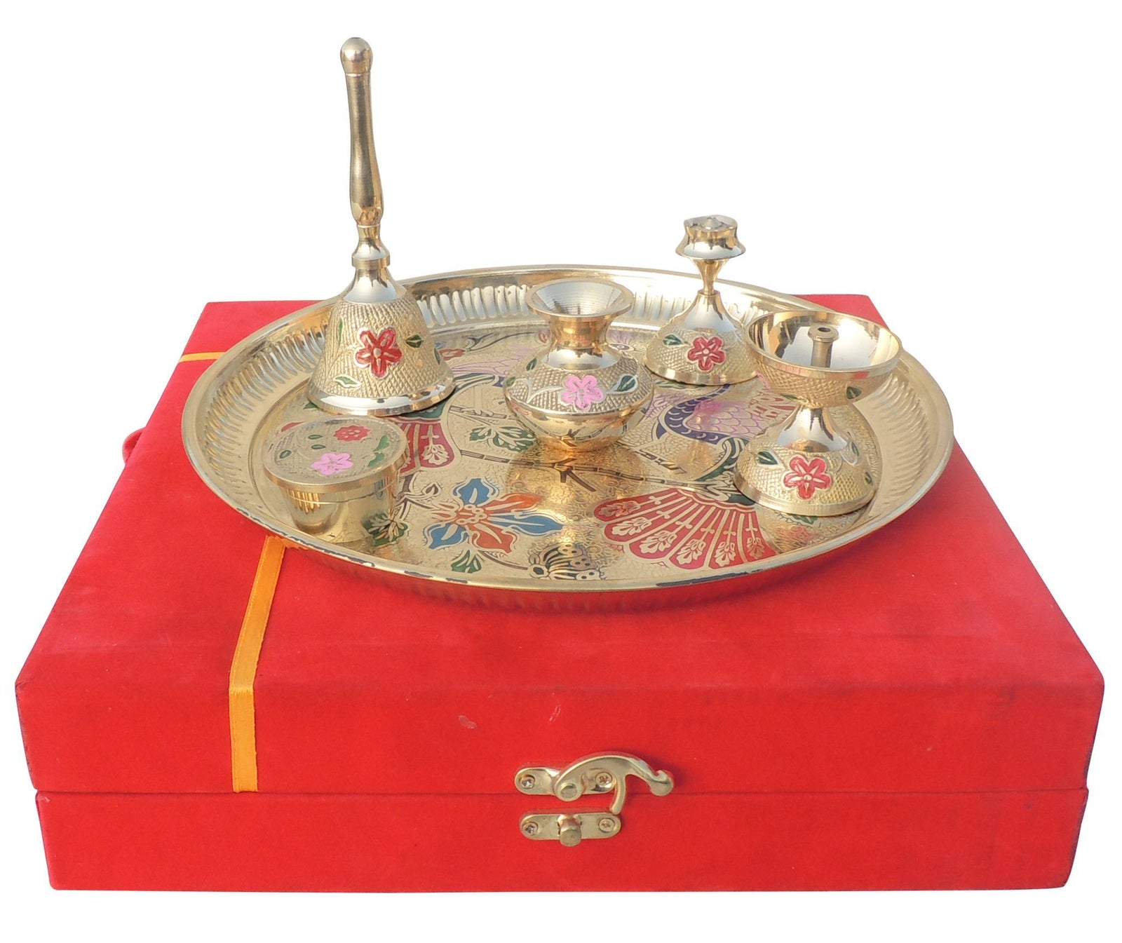 Brass Puja Thali Set Valvet Box