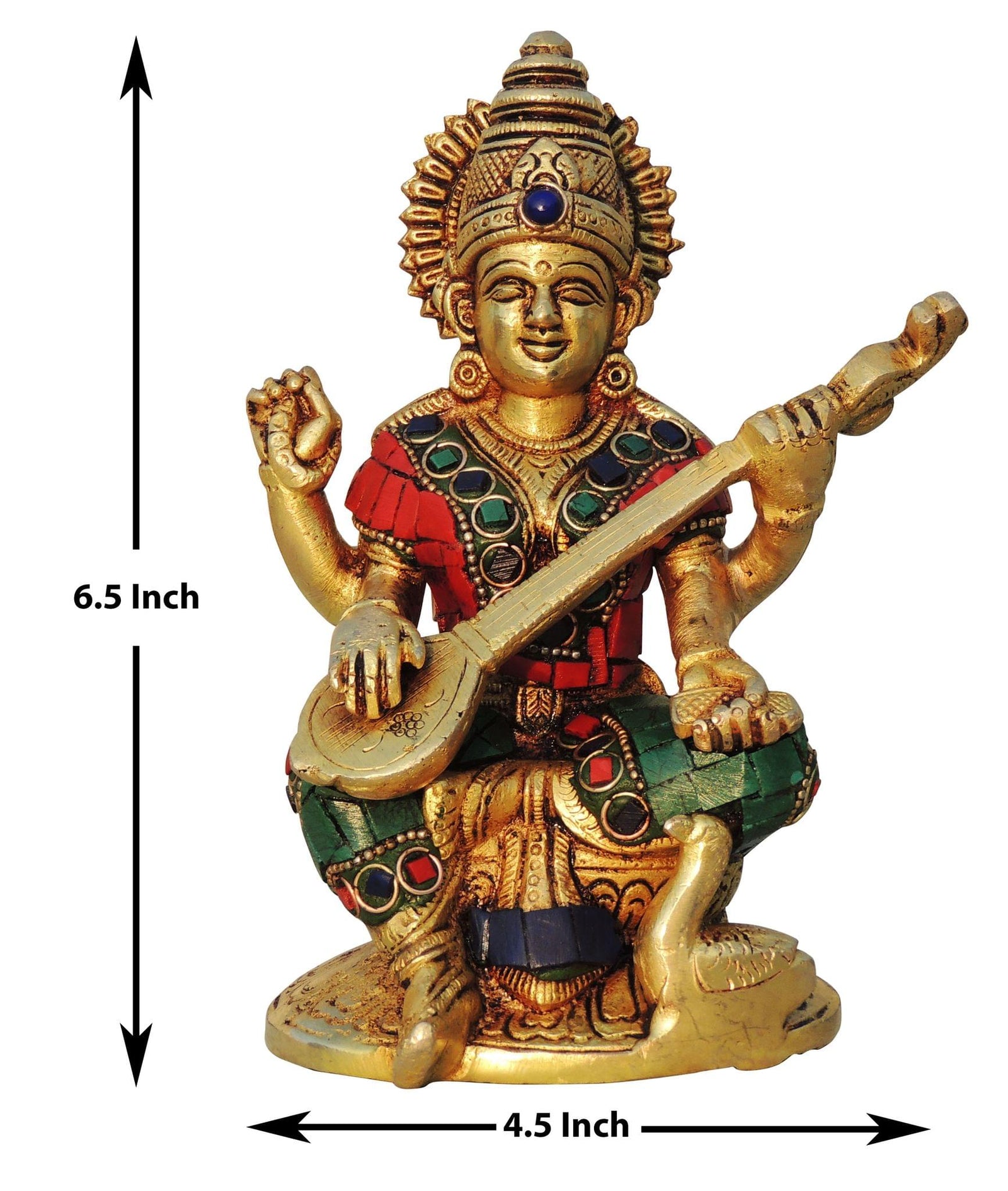 Brass Saraswati — 6.5"