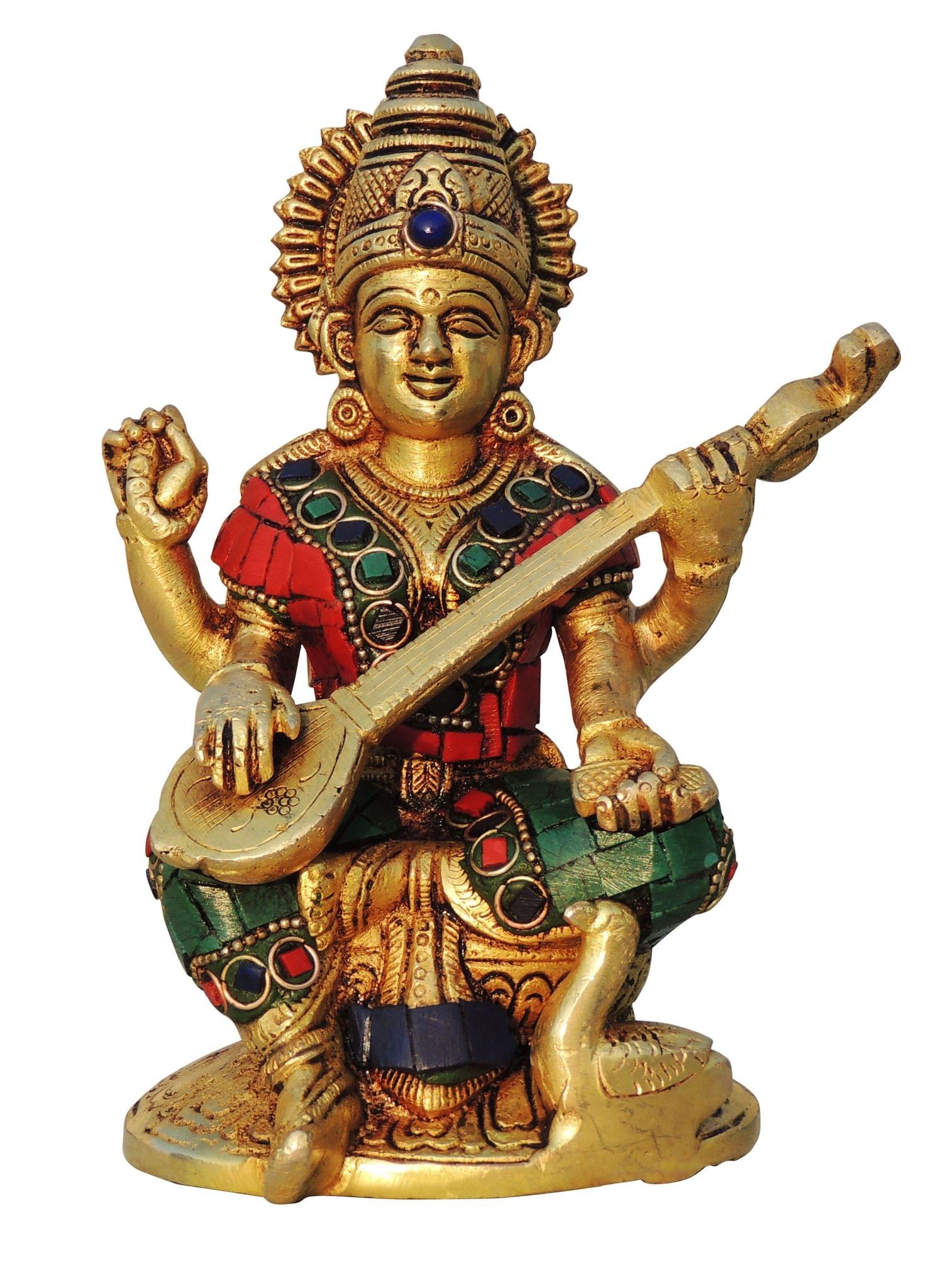 Brass Saraswati — 6.5"