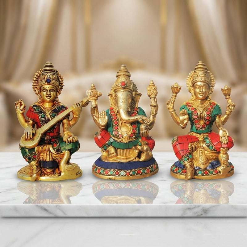 Brass Lakshmi-Ganesh Set — 6.5"
