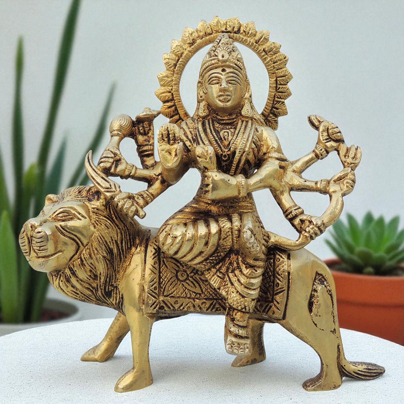 Brass Durga, Sitting — 6"
