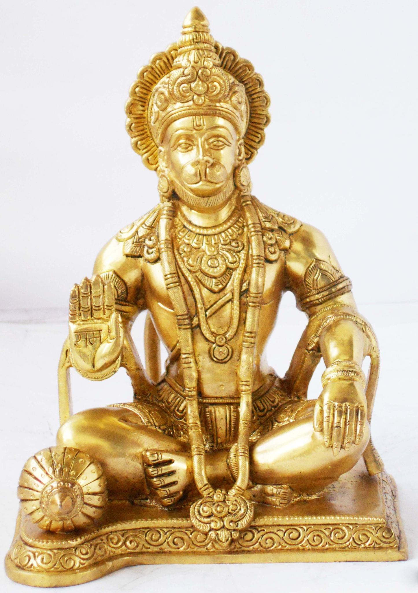 Brass Hanuman, Sitting — 9.5"