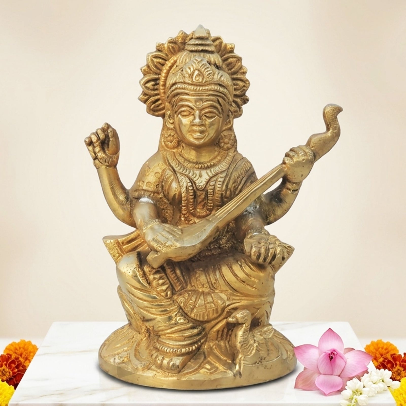 Brass Saraswati — 5"