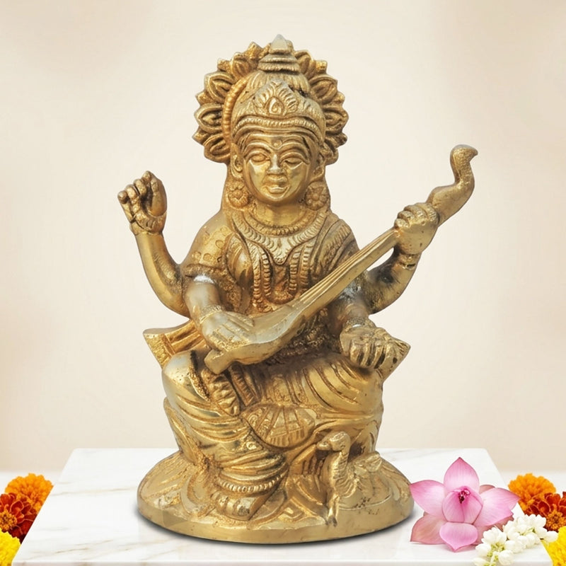 Brass Saraswati — 5"