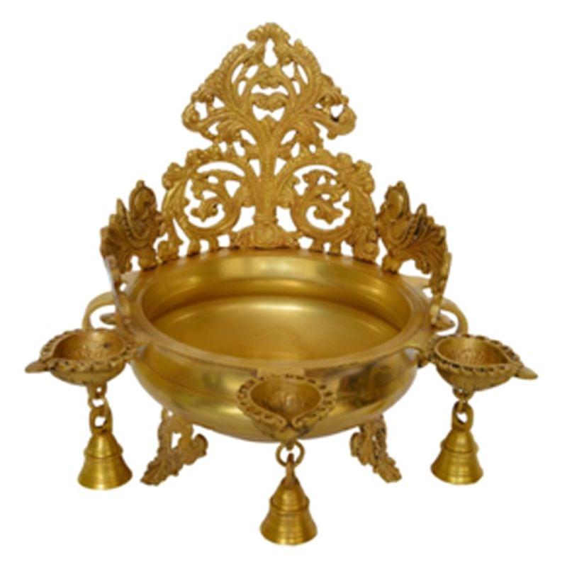 Brass Urli for office decoration made in Hand Carved metal — 11"