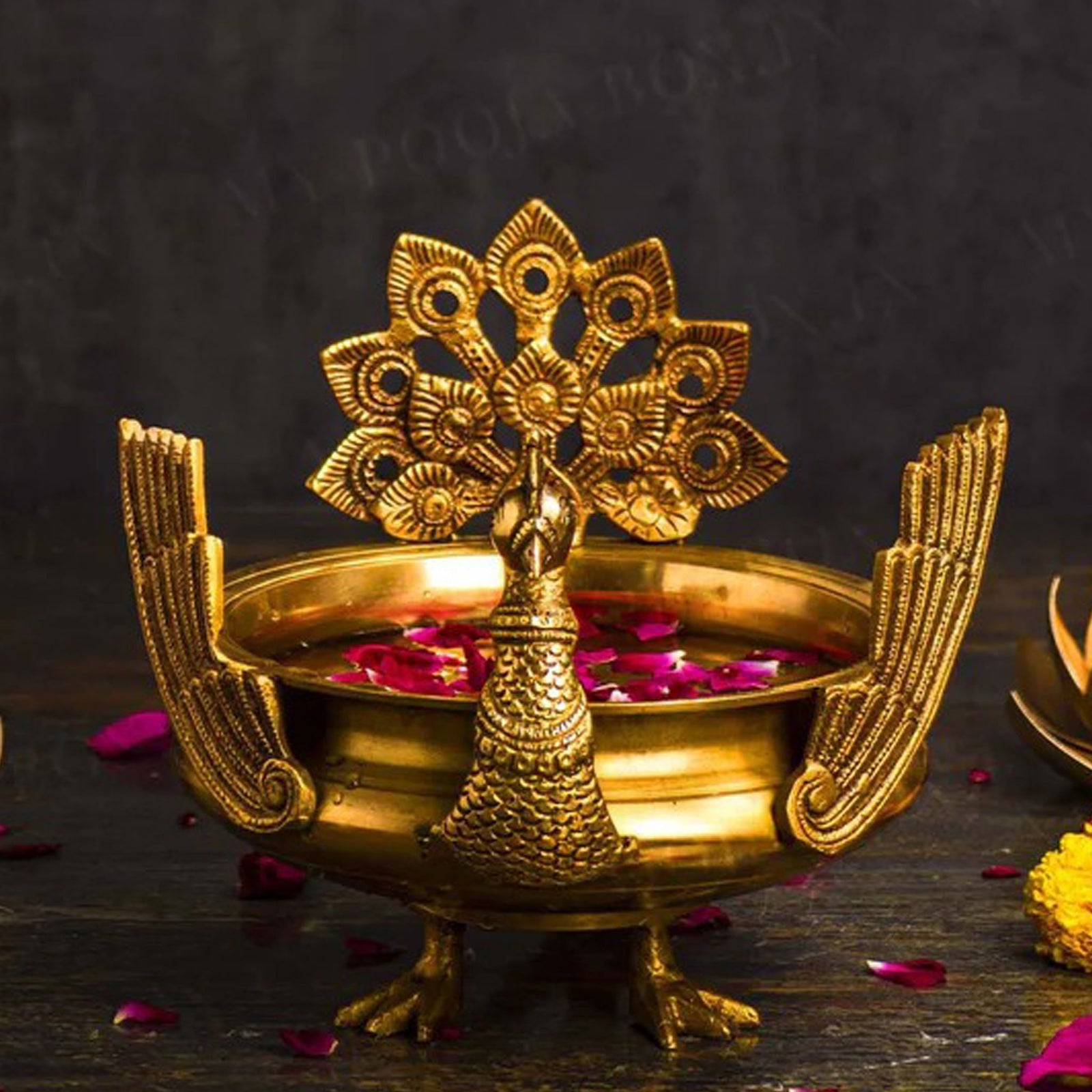 Brass Festive Decoration Decor Hand Carved Peacock More Design Url — 8.5"