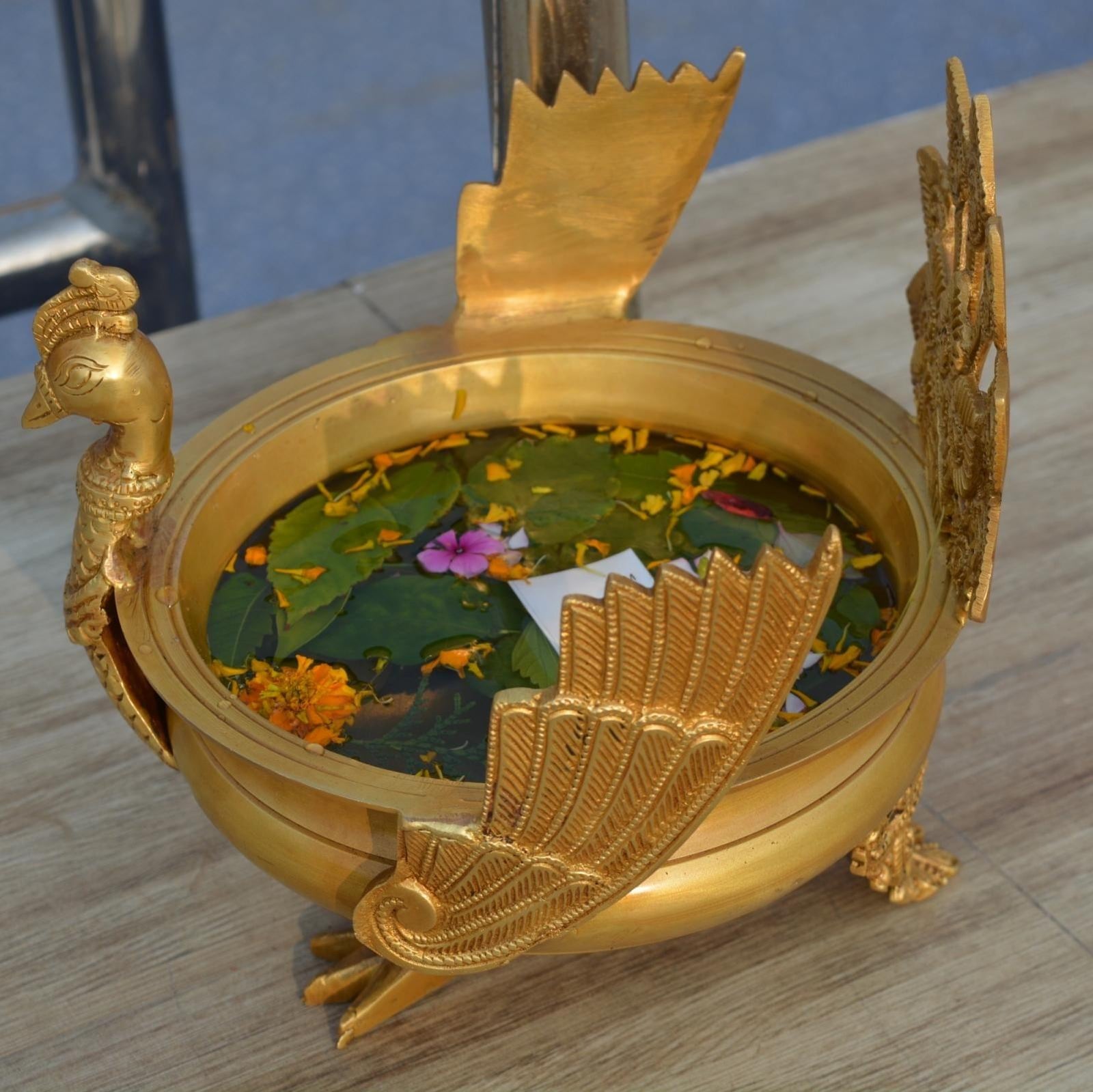 Brass Festive Decoration Decor Hand Carved Peacock More Design Url — 8.5"