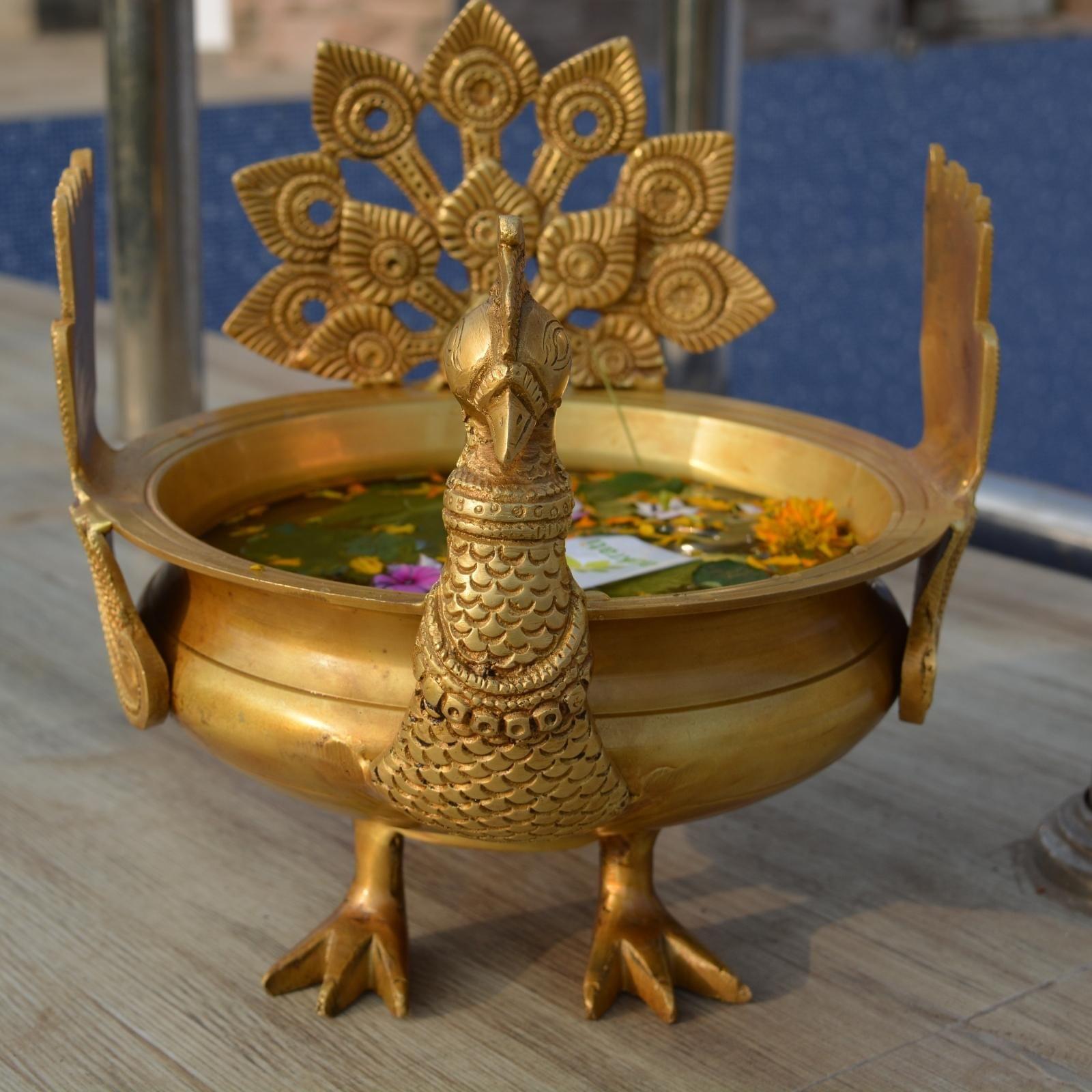 Brass Festive Decoration Decor Hand Carved Peacock More Design Url — 8.5"