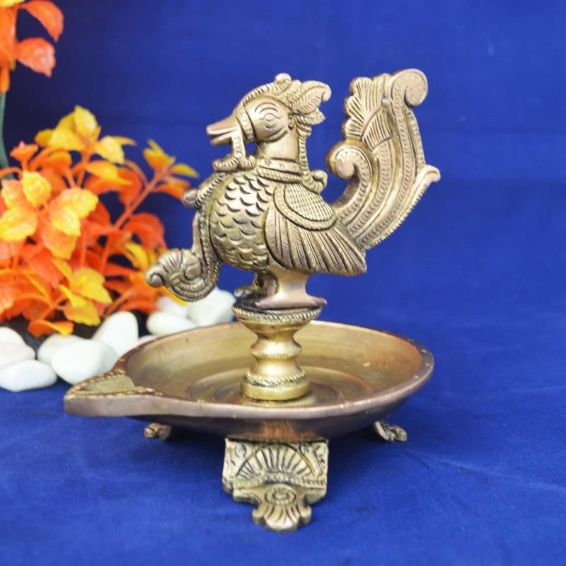 Brass Cock (Murga) Oil Lamp Deepak — 5.2"