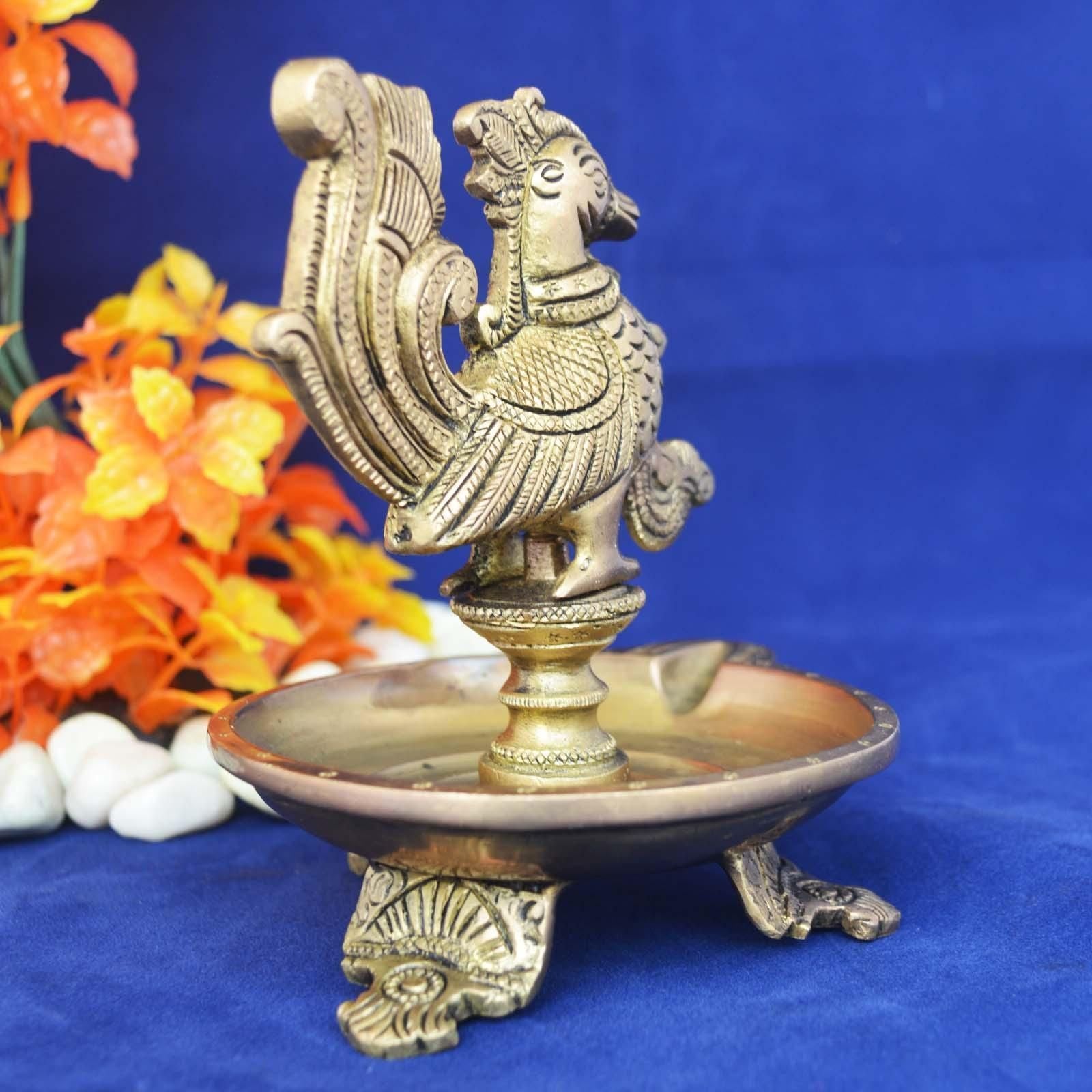 Brass Cock (Murga) Oil Lamp Deepak — 5.2"