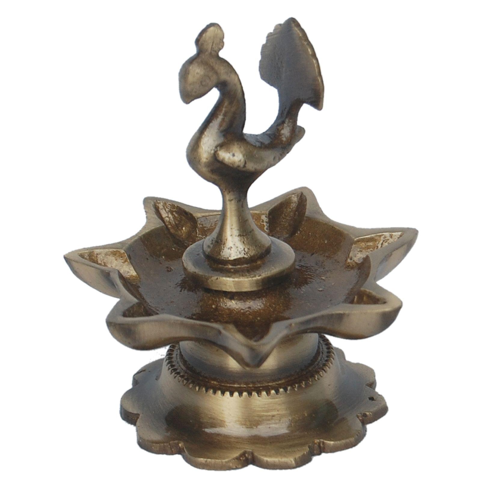 Brass Peacock Diya Jyoti Deepak Oil Lamp 7 Wicks — 3.5"