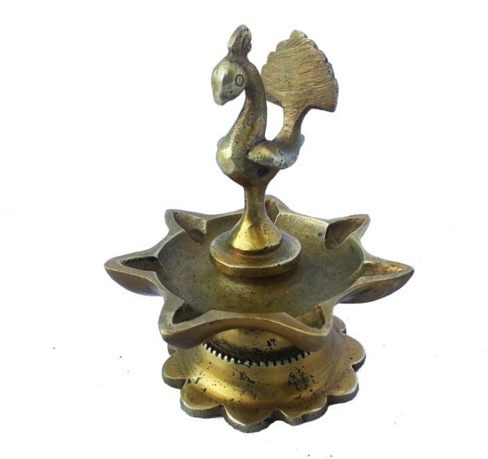 Brass Peacock Diya Jyoti Deepak Oil Lamp 7 Wicks — 3.5"