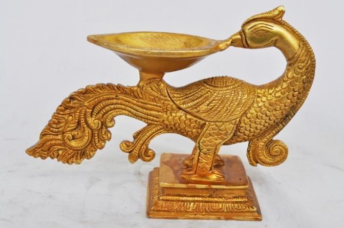 Brass Peacock Diya Jyoti Deepak Oil Lamp 1 Wick — 5"