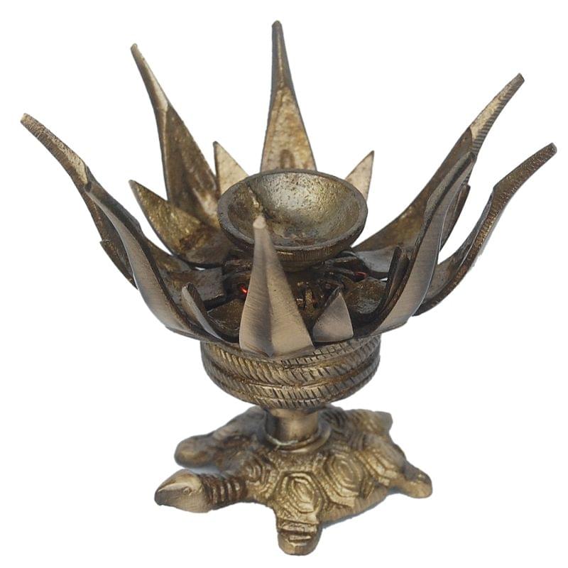 Brass Table Decor Oil Lamp Deepak On Tortoise — 3.5"