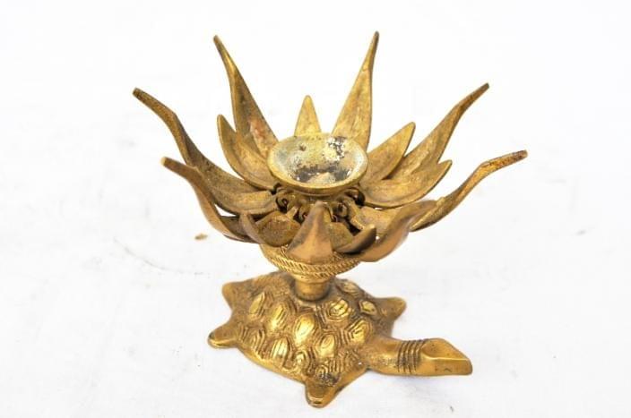 Brass Candle Holder On Tortoise — 4.5"