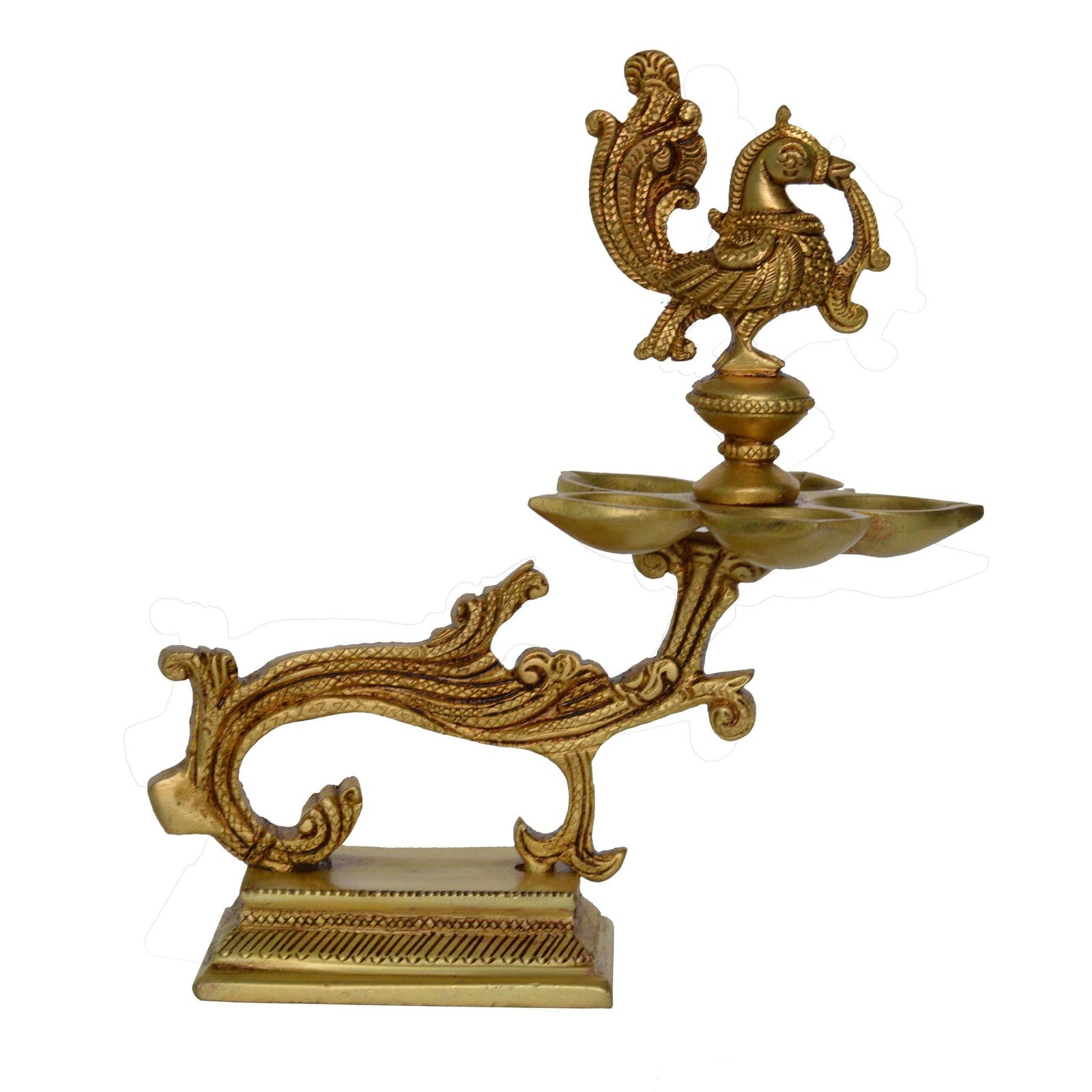 Brass Table Decor Murga Oil Lamp Deepak 5 Wicks — 7.6"