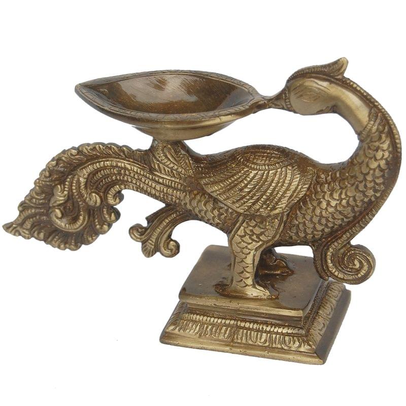 Brass Peacock Diya Jyoti Deepak Oil Lamp 1 Wicks — 5"