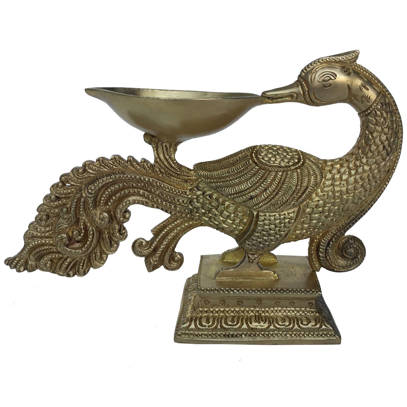 Brass Peacock Diya Jyoti Deepak Oil Lamp 1 Wicks — 5"