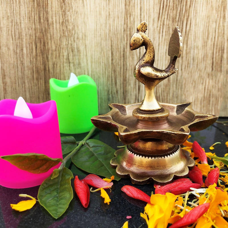 Brass Cock (Murga) Oil Lamp Deepak 7 Wicks — 2"