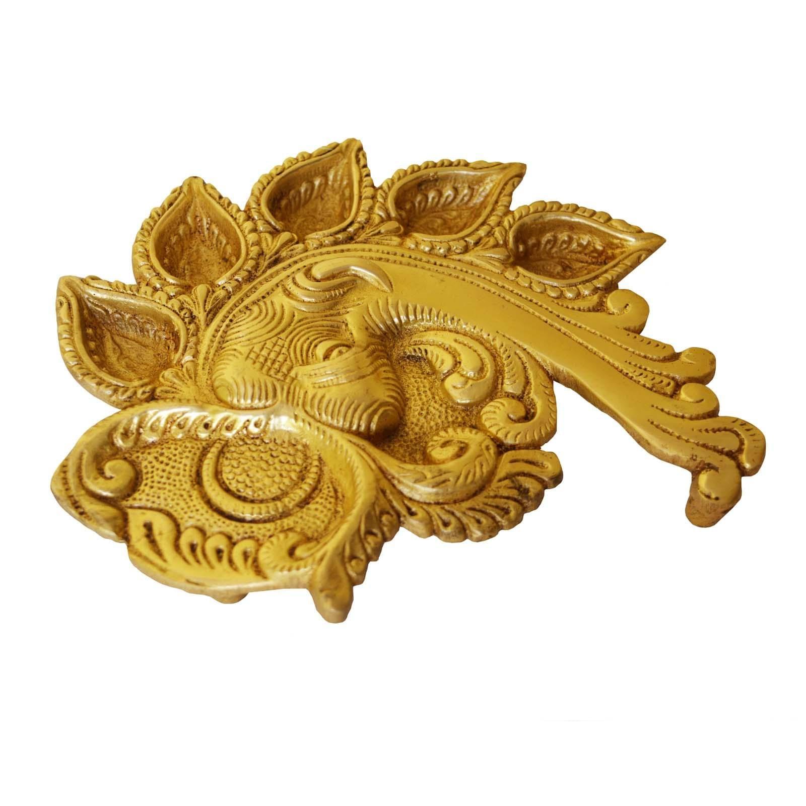 Brass Elephant Face Conch Shape Deepak 5 Wicks — 7"