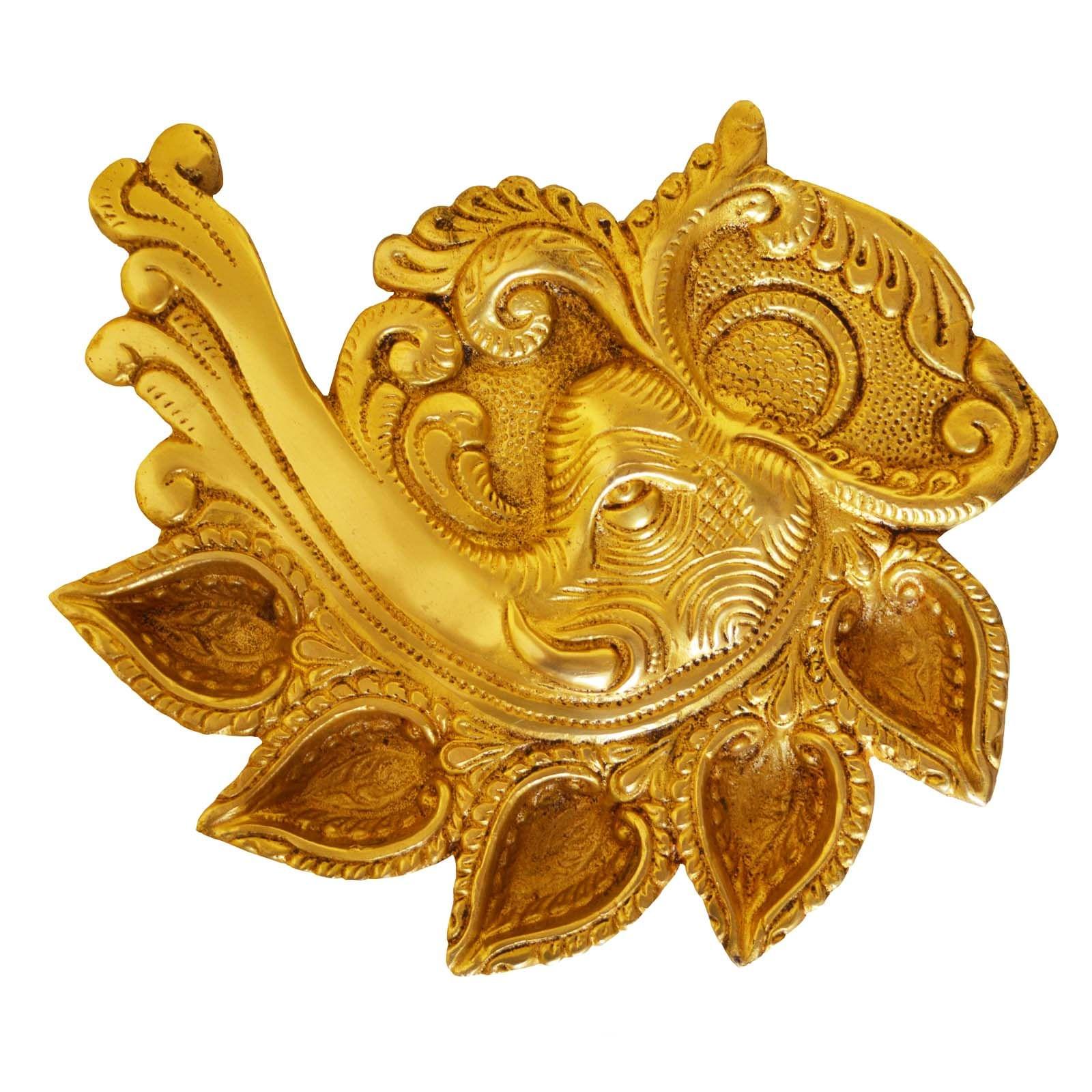 Brass Elephant Face Conch Shape Deepak 5 Wicks — 7"