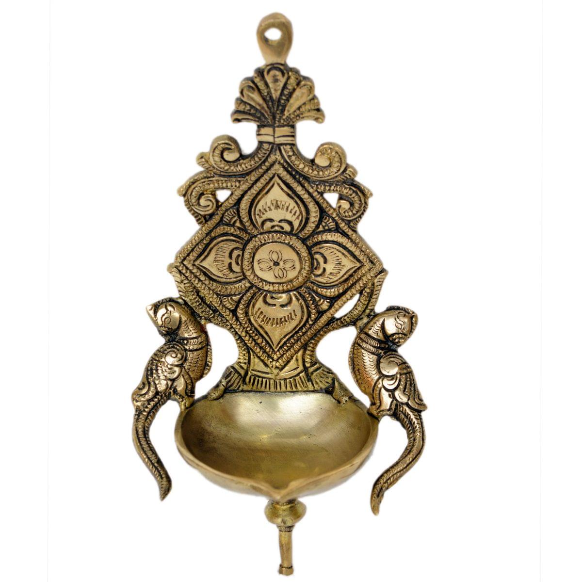 Brass Wall Wall Decor Parrot Oil Lamp Deepak — 8"