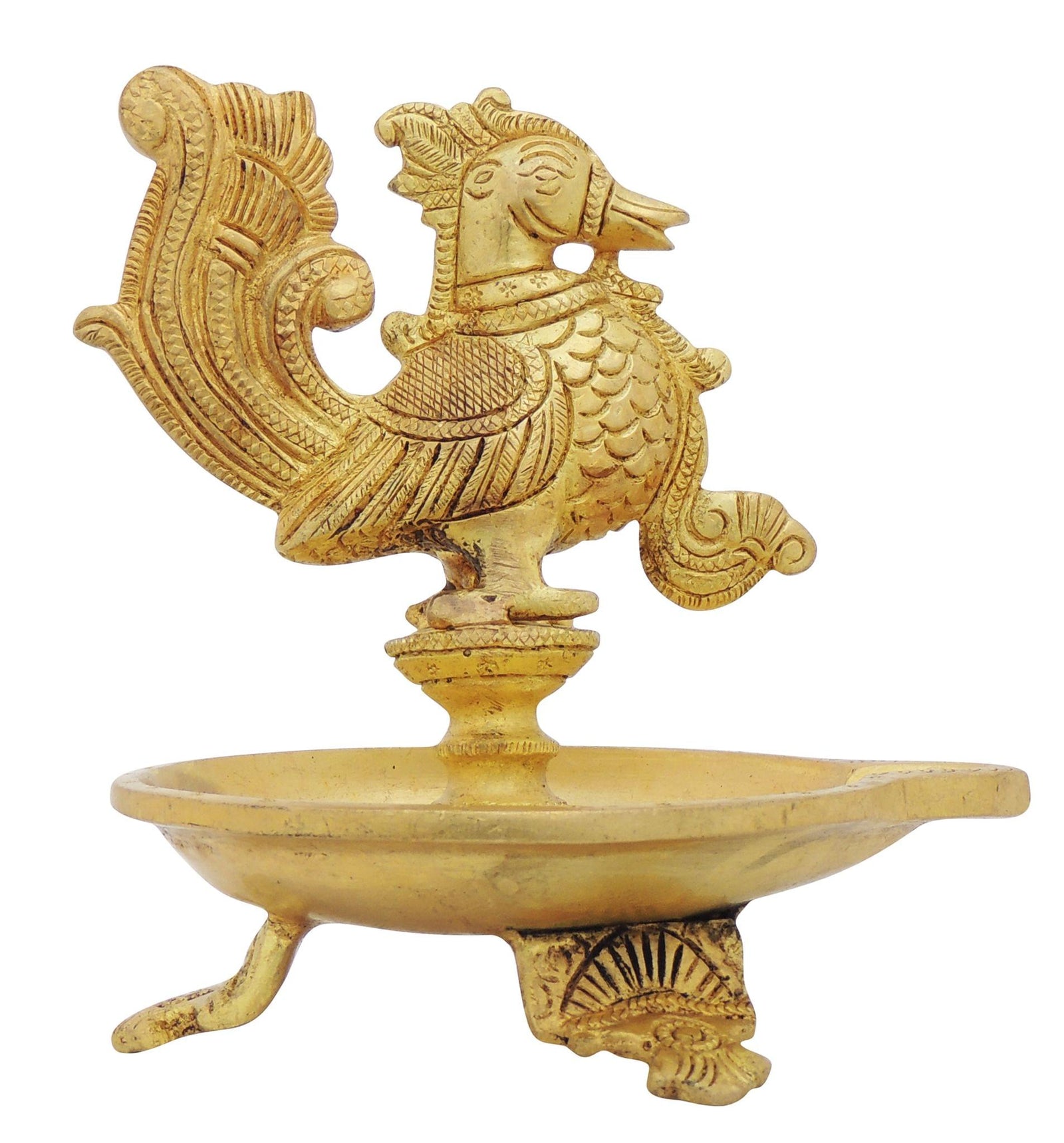 Brass Table Decor Oil Lamp, Bird Deepak — 5"