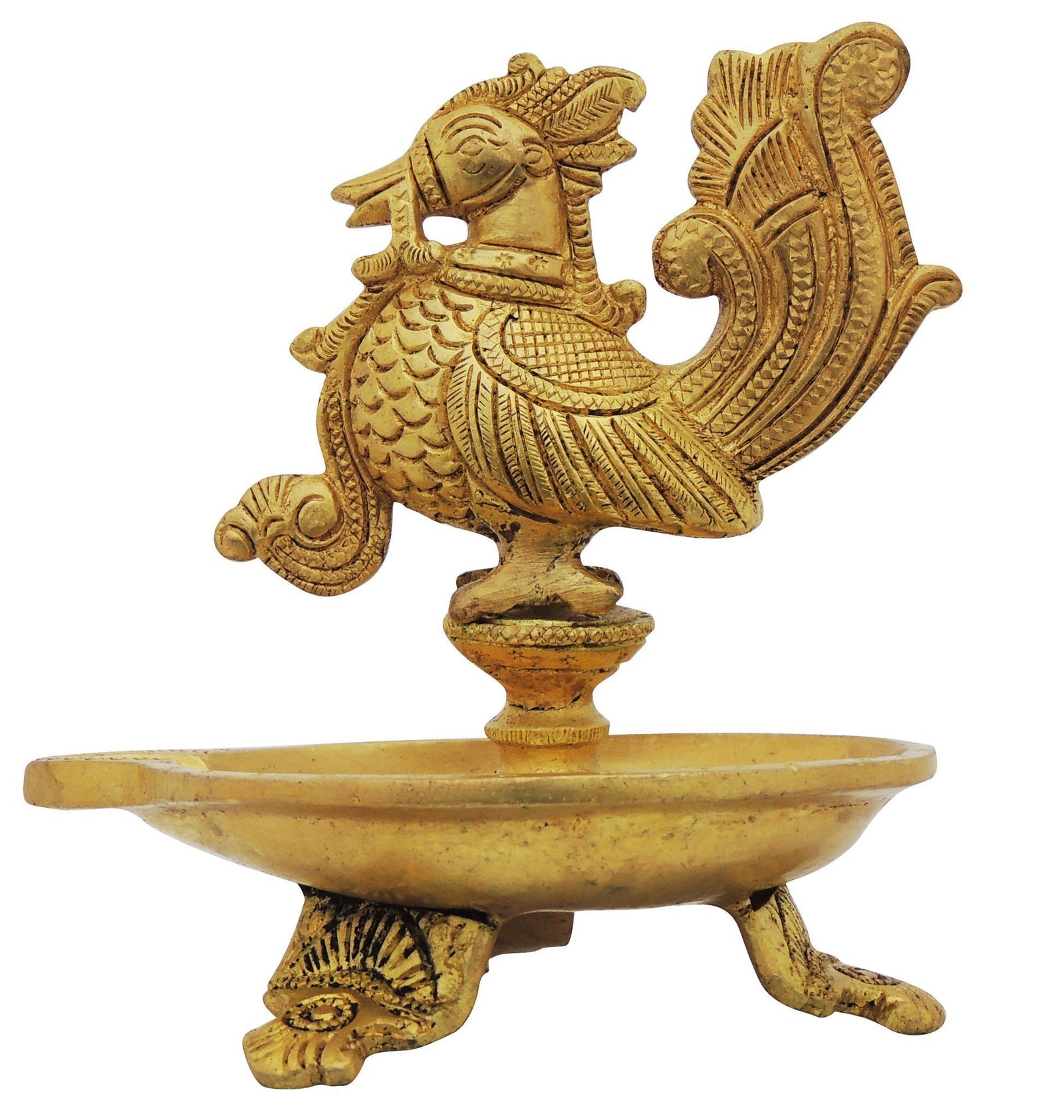 Brass Table Decor Oil Lamp, Bird Deepak — 5"