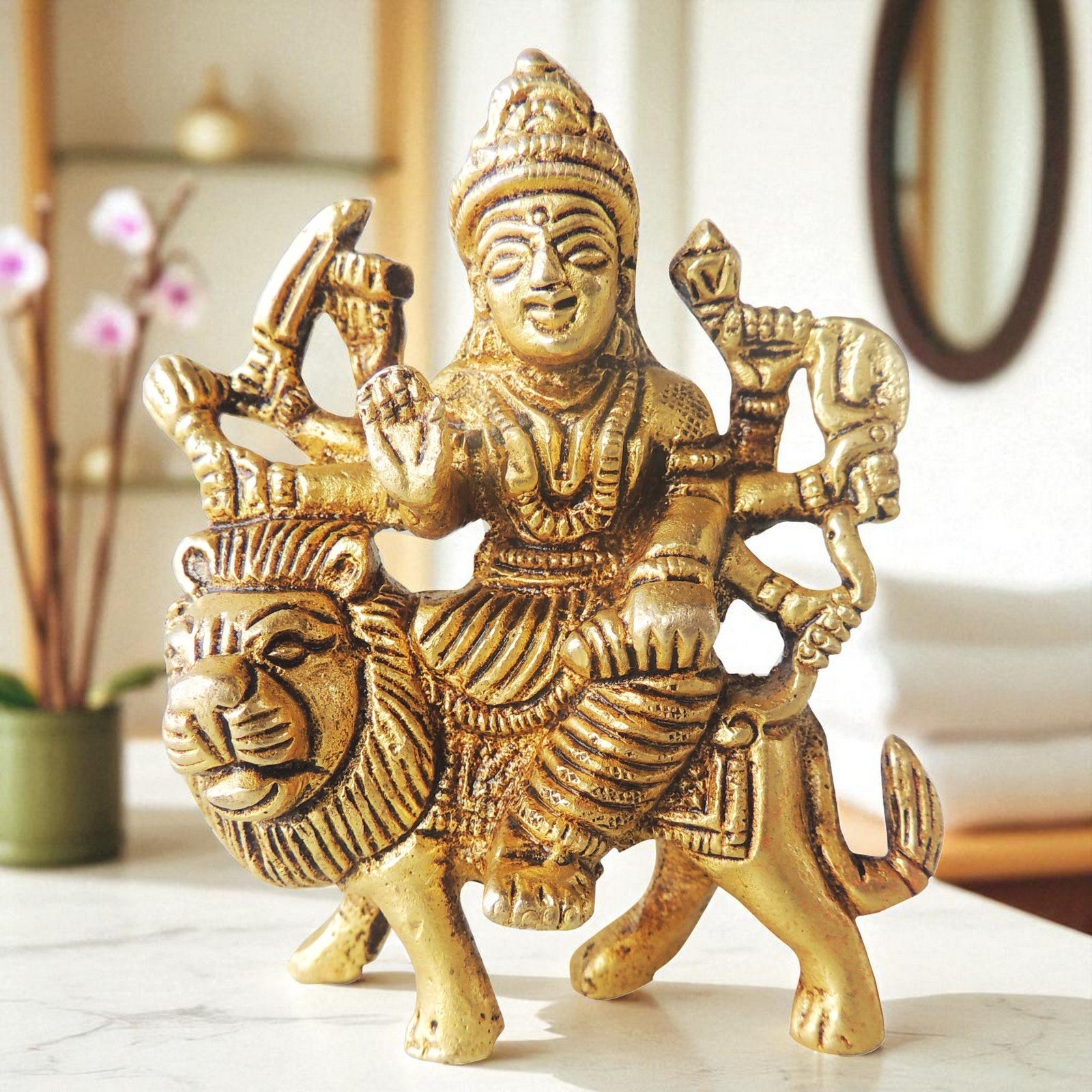 Brass Durga, Sitting — 3"