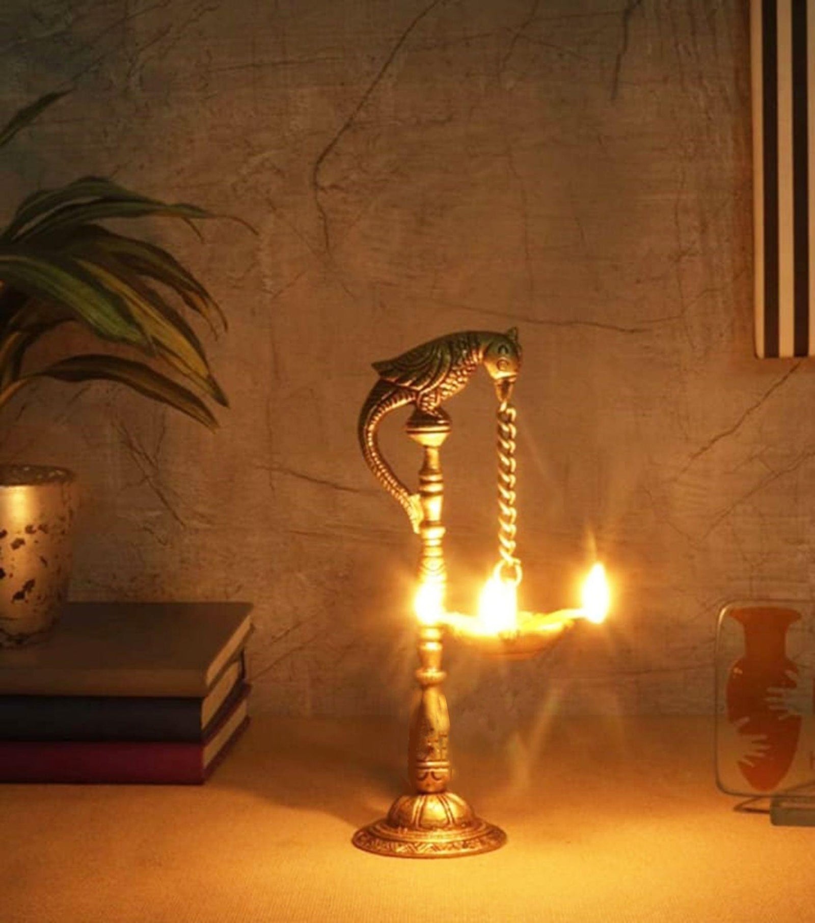 Brass Table Decor Oil Lamp Murga Deepak — 6.3"